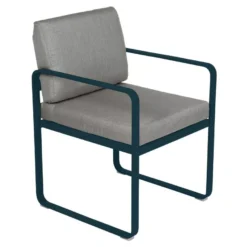 Fermob Bellevie Dining Armchair Tuinstoel Kussen Grey Taupe Acapulco Blue