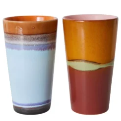 HKliving 70's Ceramic Latte Mok Kopjes Set Van 2 Clash